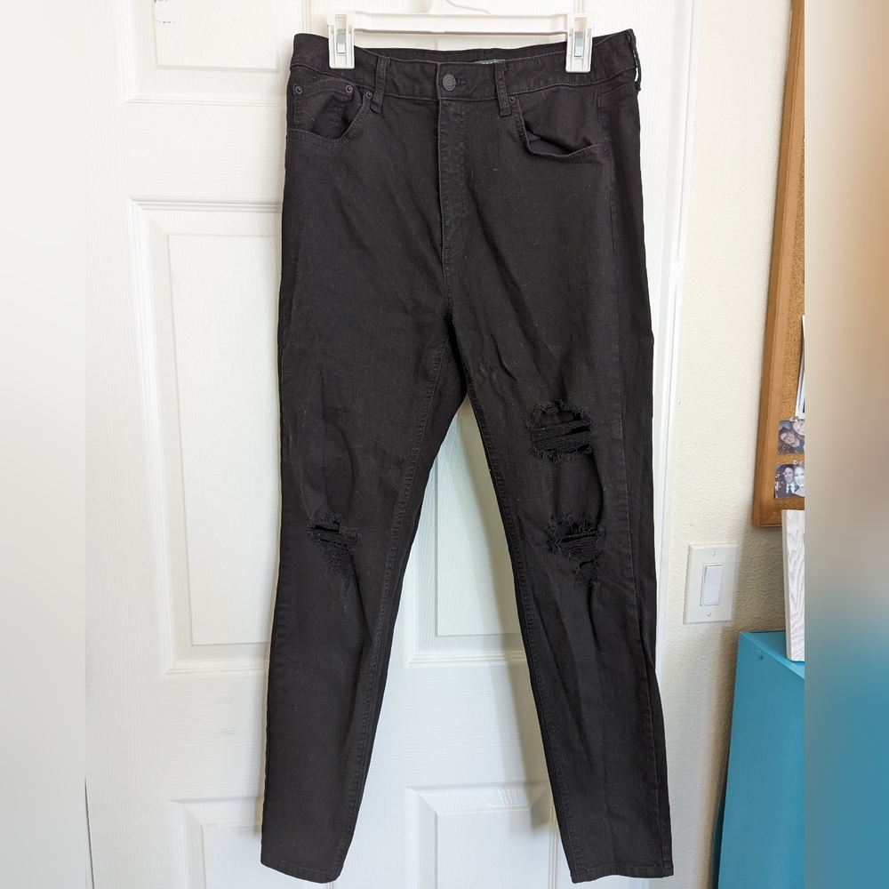 High Rise Skinny Distressed Black Jeans